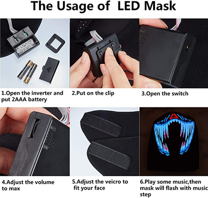 قناع وجه موسيقى LED للتحكم الصوتي متوهج متوهج في الليل
