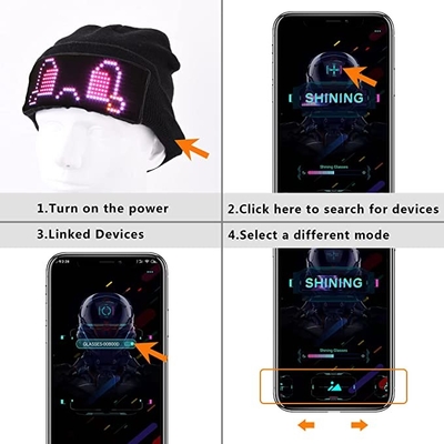 شاشة LED قبعة إضاءة قبعة صغيرة قبعة بلوتوث APP قابل للبرمجة