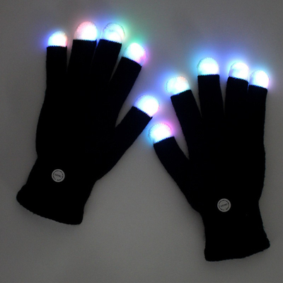 قفازات الأصابع المضيئة LED Rave Party تضيء باللون الأسود اللامع