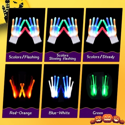 قفازات مضاءة بإضاءة LED لحفلات الكريسماس مع 5 ألوان و 6 أوضاع