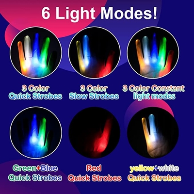 قفازات إضاءة LED بيضاء للأطفال البالغين 5 ألوان 6 أوضاع إضاءة