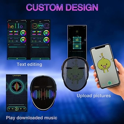قناع الوجه LED الذكي لحفلة الهالوين APP التحكم في تغيير الوجه عبر البلوتوث