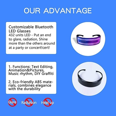 نظارات LED قابلة للبرمجة يتم التحكم فيها عن طريق التطبيق مع نمط نص Bluetooth DIY